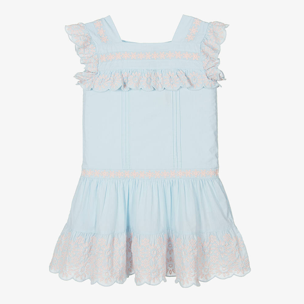Stella McCartney Kids - Розово-голубое платье с вышивкой | Childrensalon