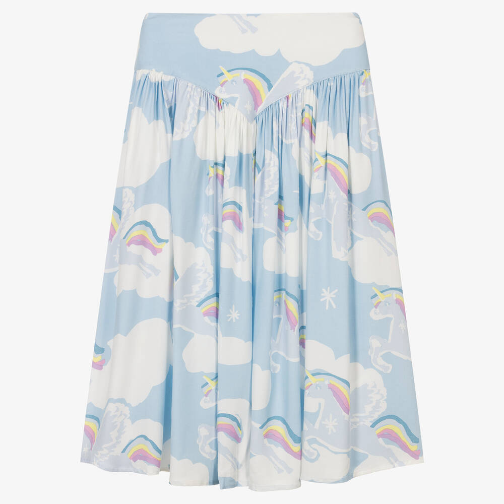 Stella McCartney Kids-Голубая юбка с радугами и единорогами | Childrensalon Outlet