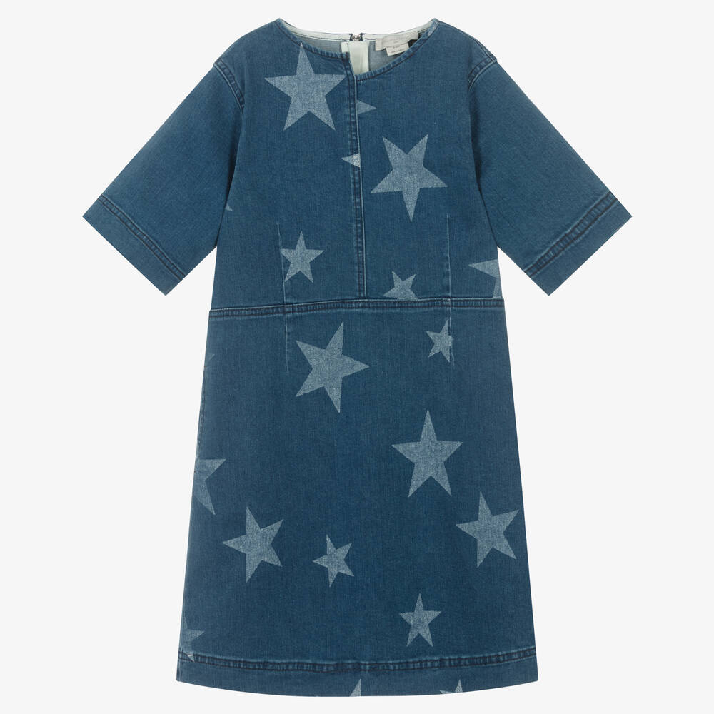 Stella McCartney Kids-فستان تينز بناتي قطن عضوي دنيم لون أزرق | Childrensalon Outlet
