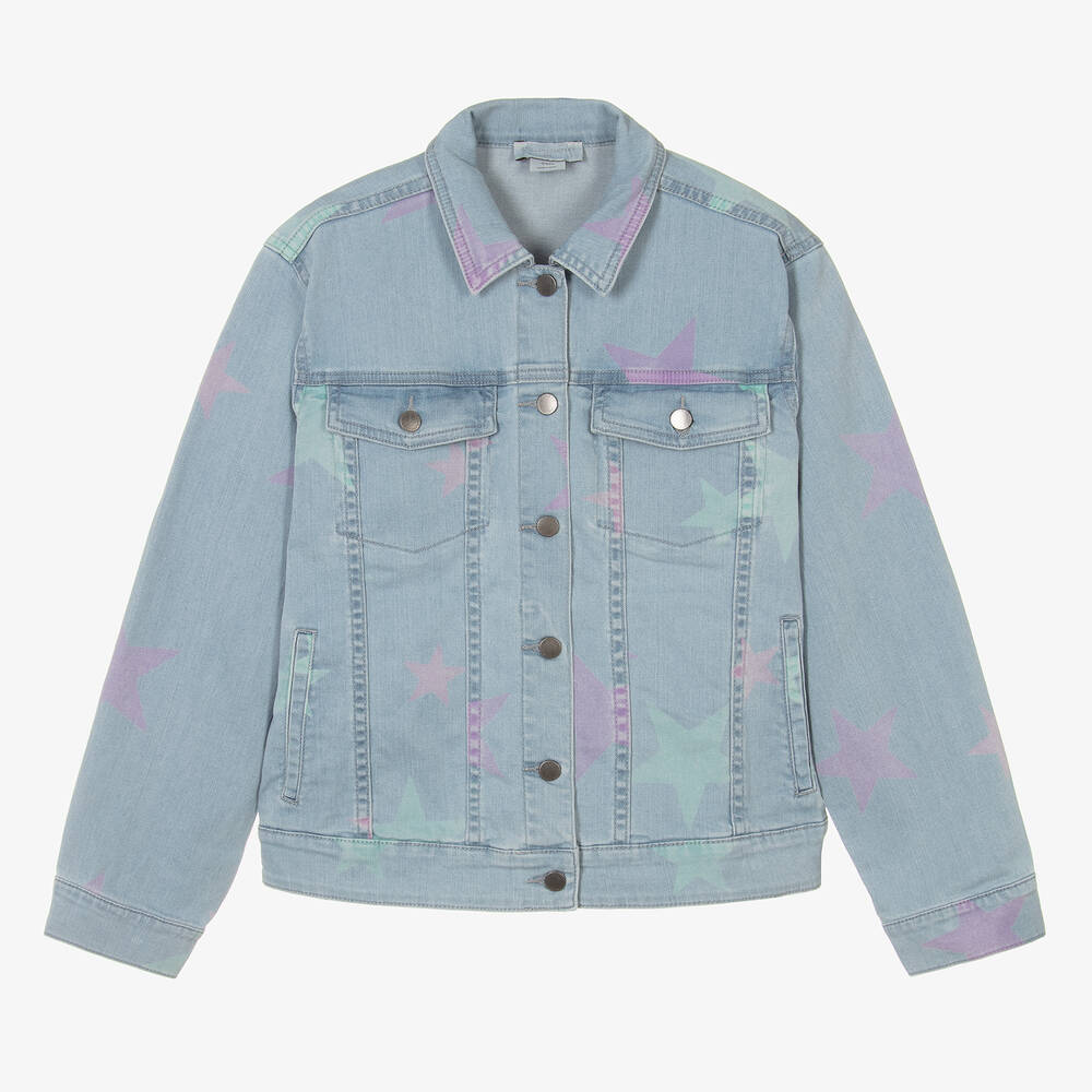 Stella McCartney Kids-Голубая джинсовая куртка со звездами для девочек-подростков | Childrensalon Outlet