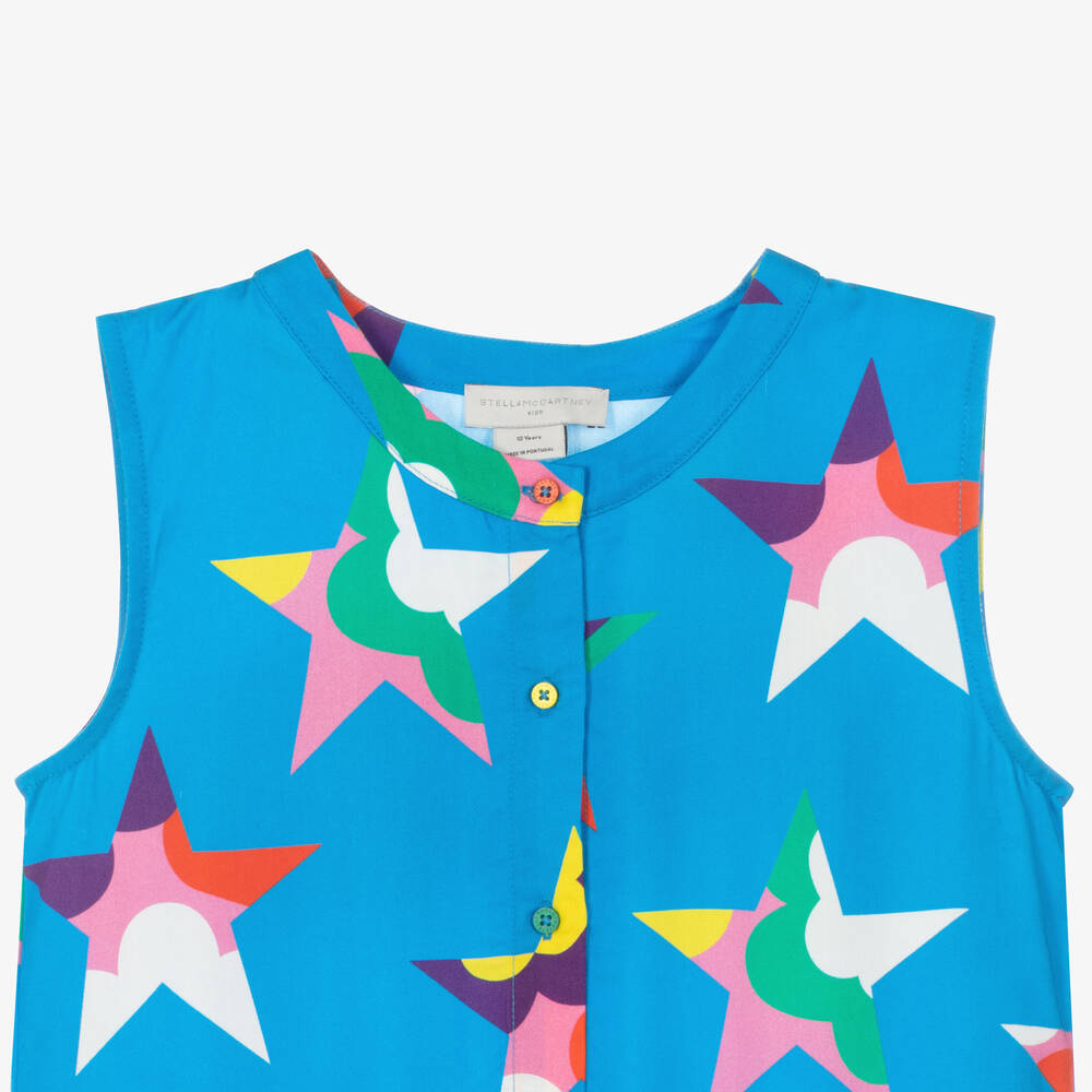 Stella McCartney Kids-فستان تينز بناتي ليوسيل تويل لون أزرق | Childrensalon Outlet