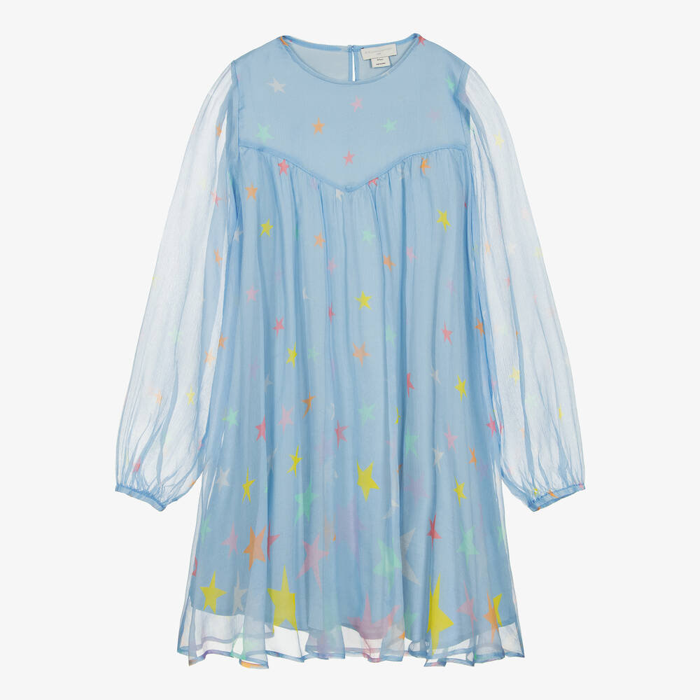 Stella McCartney Kids - Teen Girls Blue Stars Silk Chiffon Dress | Childrensalon