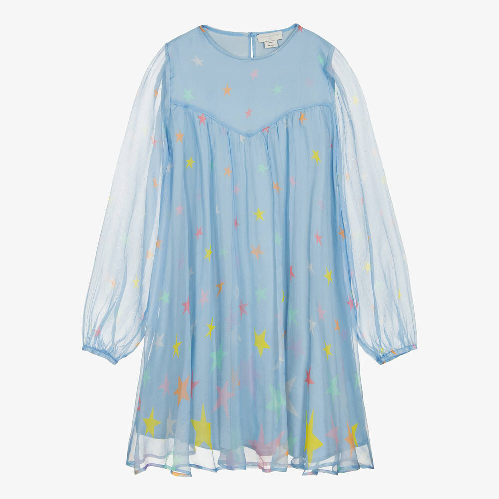 Stella McCartney Kids-فستان تينز بناتي حريرشيغون لون أزرق | Childrensalon Outlet