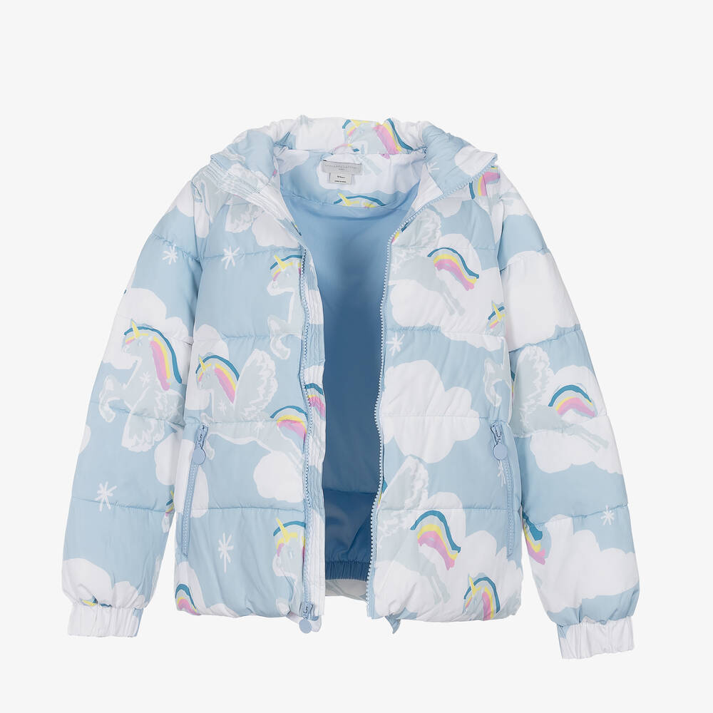 Stella McCartney Kids-جاكيت بافر بطبعة يونيكورن لون أزرق تينز بناتي | Childrensalon Outlet
