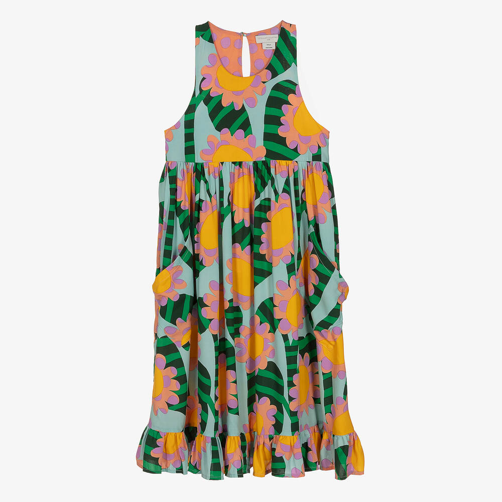 Stella McCartney Kids-Teen Girls Blue Viscose Sunflower Dress | Childrensalon Outlet
