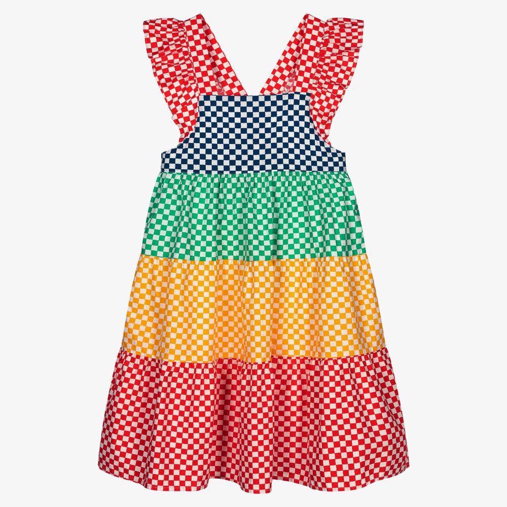 Stella McCartney Kids - فستان تينز قطن عضوي كاروهات بطبعة ملونة | Childrensalon