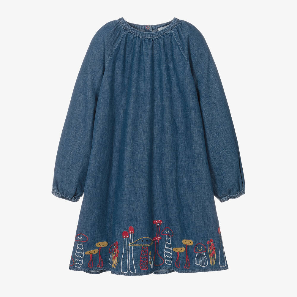 Stella McCartney Kids - فستان تينز بناتي قطن دنيم لون أزرق داكن | Childrensalon