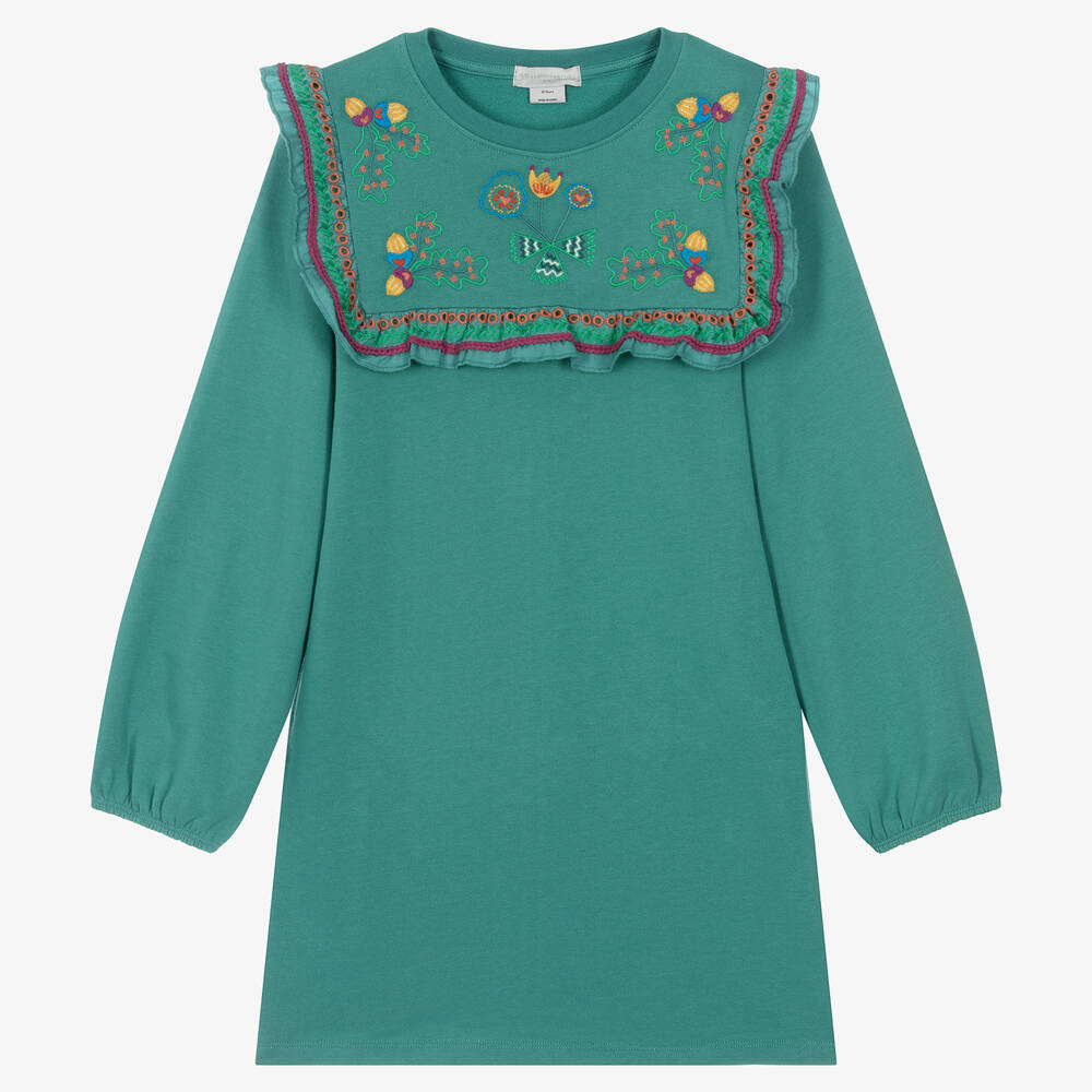 Stella McCartney Kids - Зеленое платье с вышитыми желудями | Childrensalon