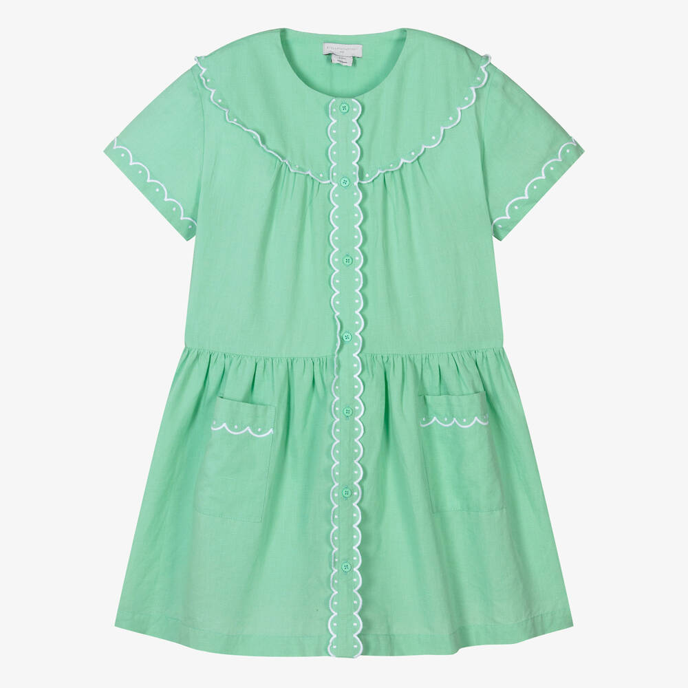 格安即決 Teen - Kids McCartney Stella Girls Cotton & Linen Green ワンピース