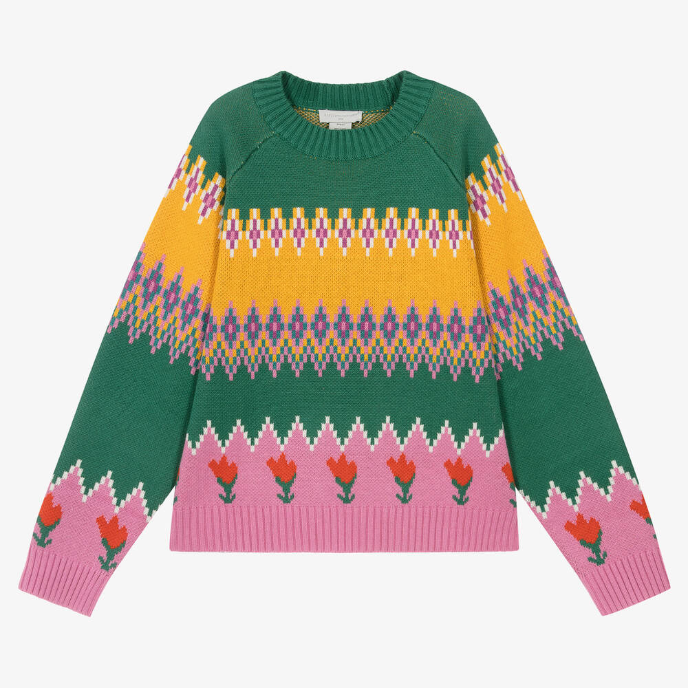 Stella McCartney Kids - Pull vert et rose à tulipes ado | Childrensalon