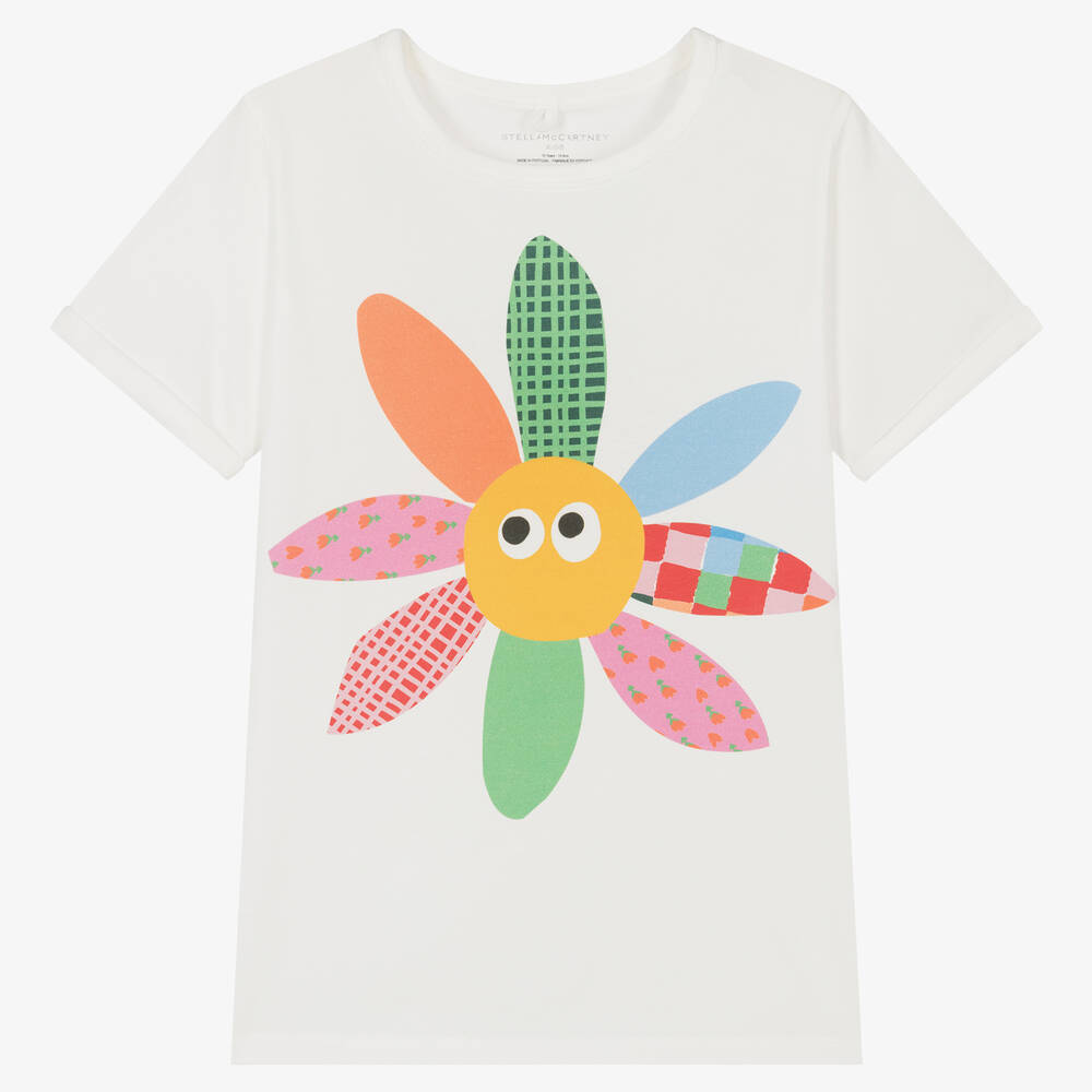 Stella McCartney Kids - Teen Girls Ivory Cotton Flower T-Shirt | Childrensalon