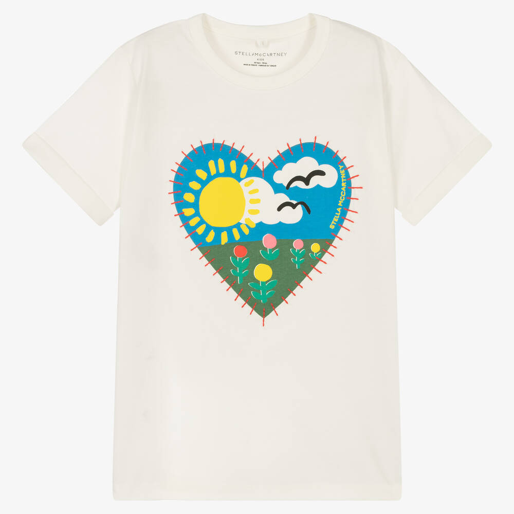 Stella McCartney Kids - Кремовая хлопковая футболка с сердцем | Childrensalon