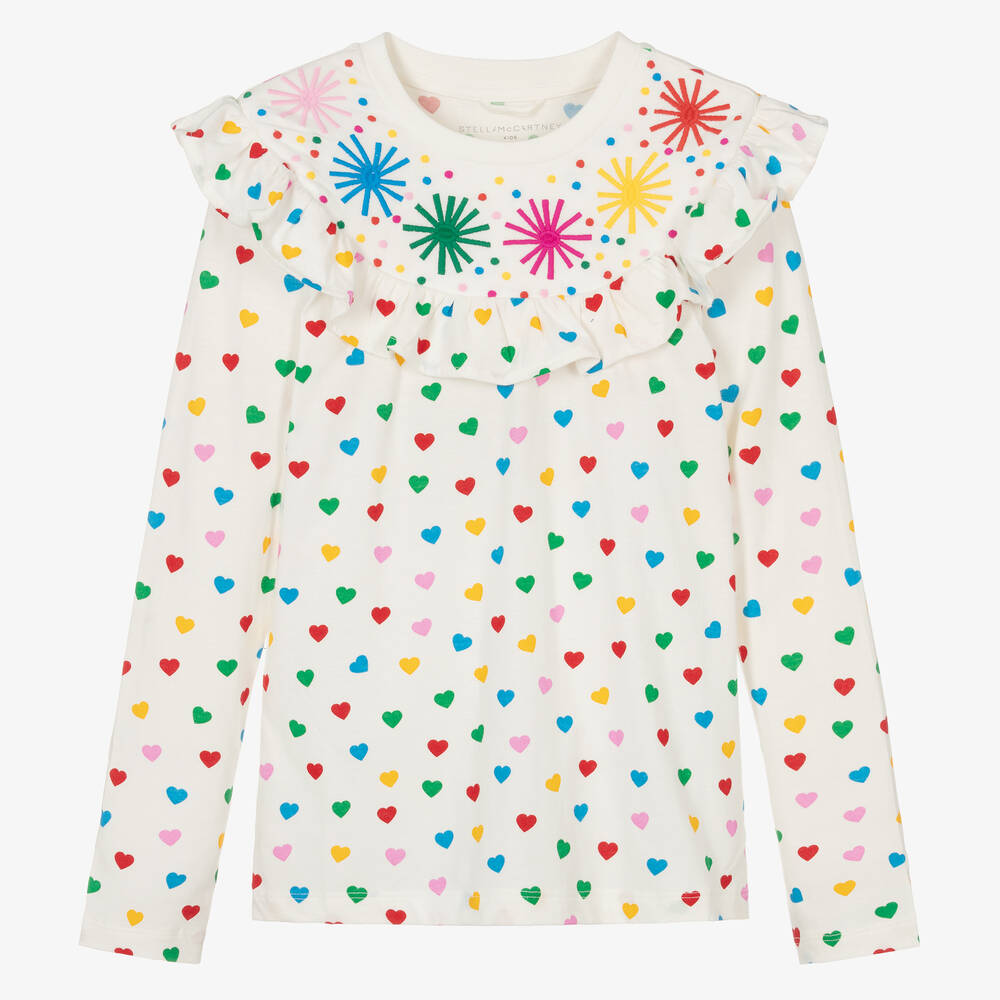 Stella McCartney Kids - توب بطبعة قلوب قطن عضوي لون عاجي تينز بناتي | Childrensalon