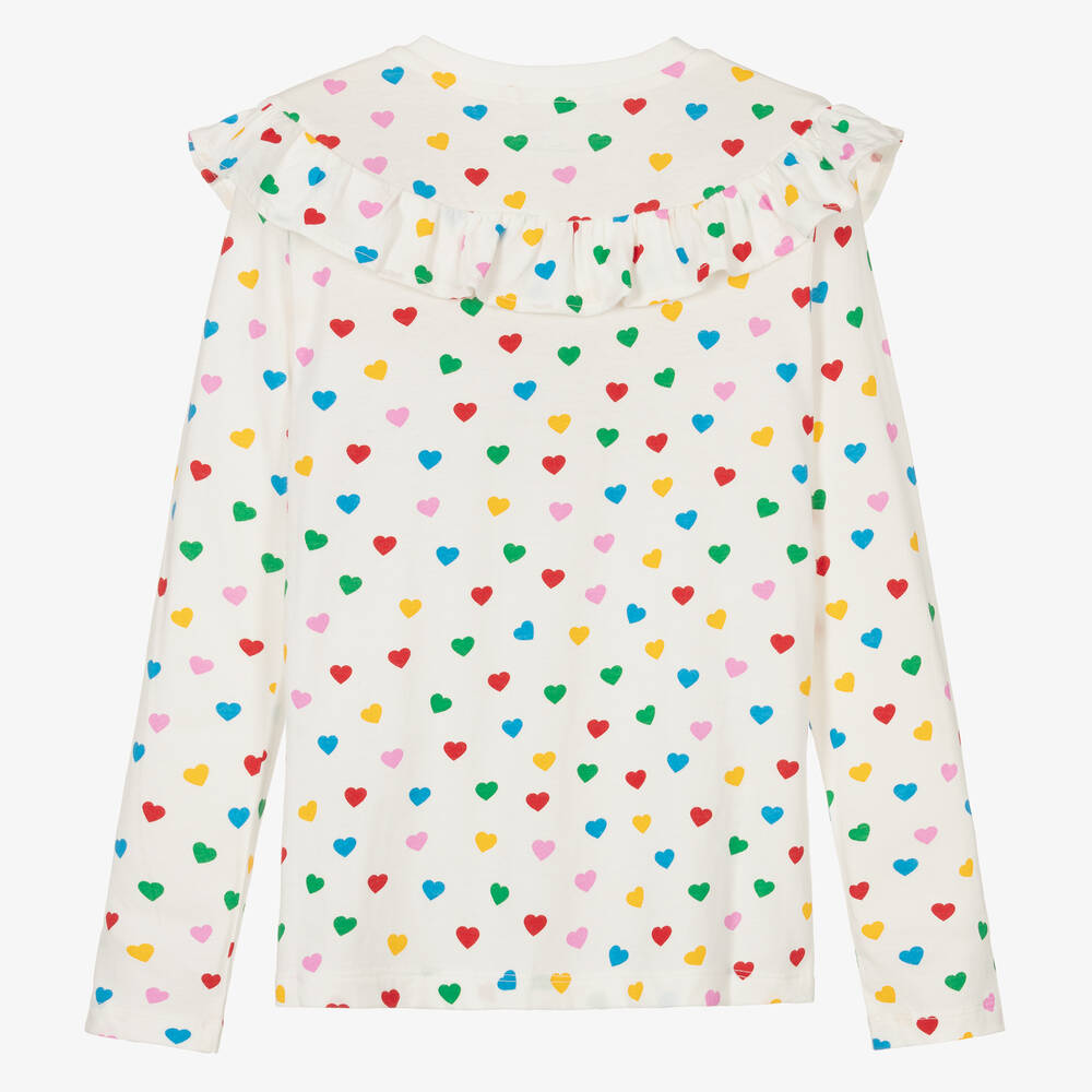 Stella McCartney Kids-توب بطبعة قلوب قطن عضوي لون عاجي تينز بناتي | Childrensalon Outlet