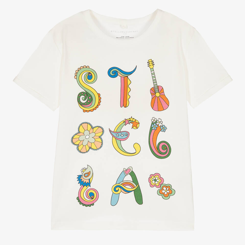 Stella McCartney Kids - Teen Girls Ivory Cotton Logo T-Shirt | Childrensalon