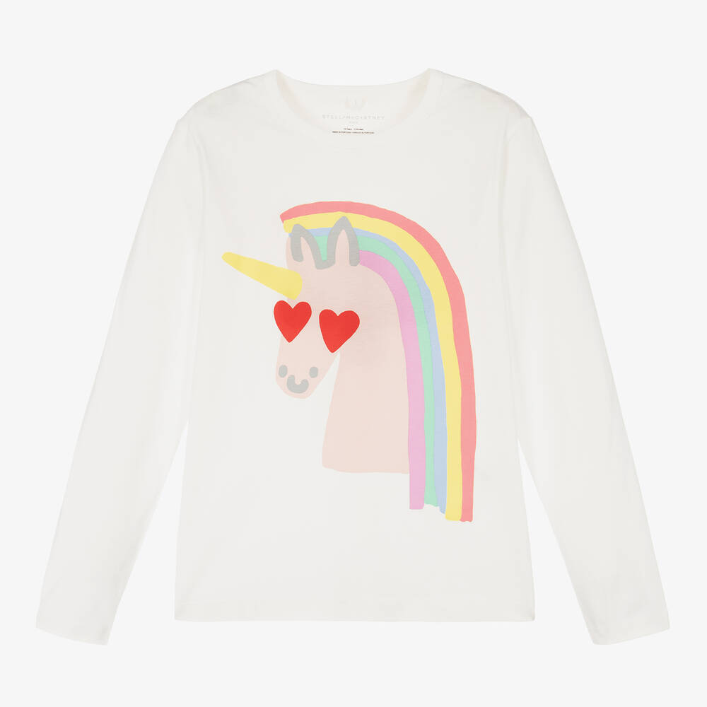 Stella McCartney Kids - Кремовый хлопковый топ с единорогом | Childrensalon