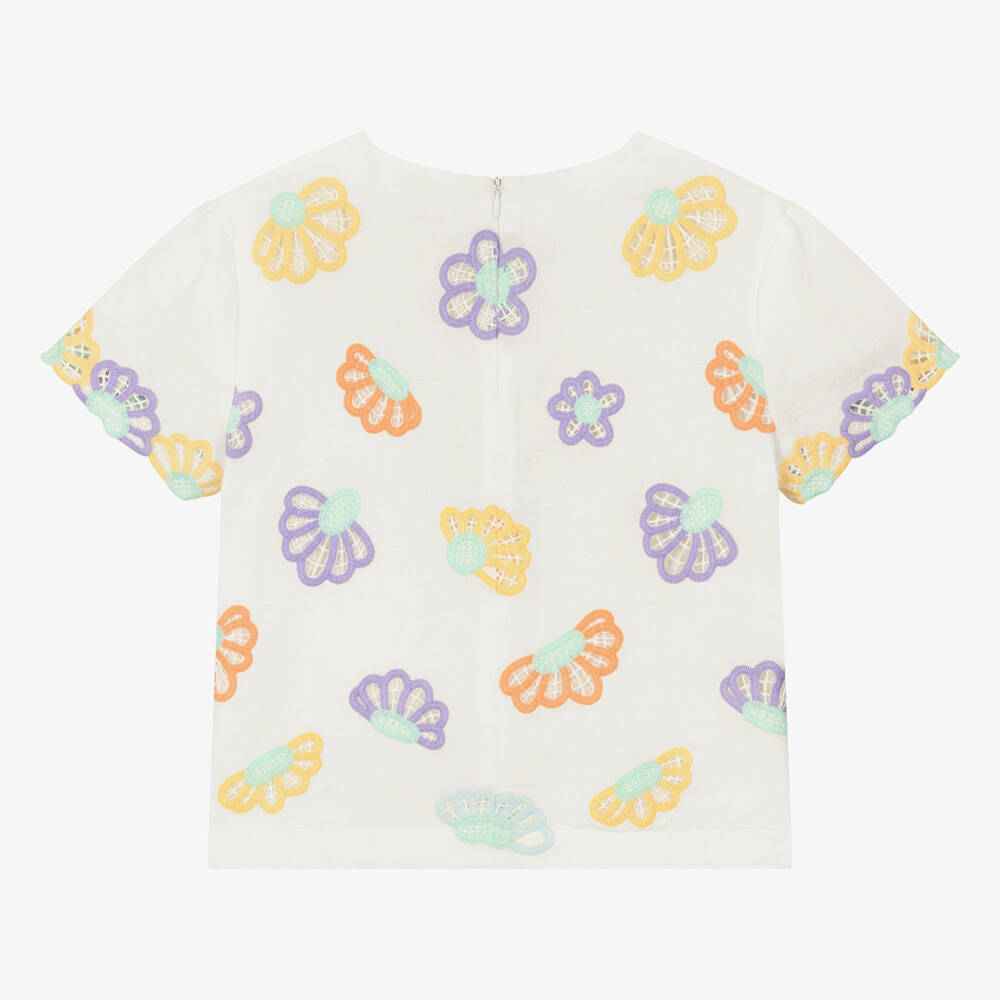 Stella McCartney Kids-بلوزة بطبعة ورود قطن وكتان لون عاجي للمراهقات | Childrensalon Outlet