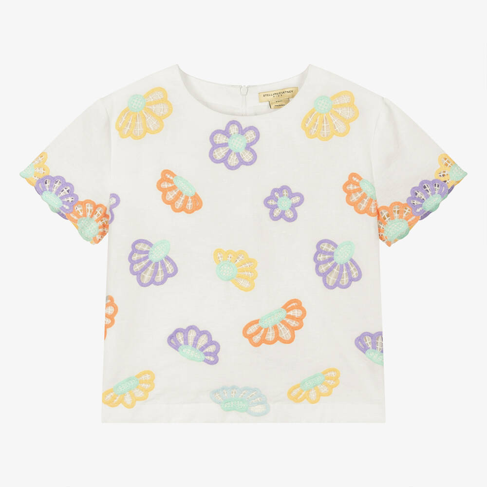 Stella McCartney Kids-Teen Girls Ivory Floral Linen & Cotton Blouse | Childrensalon Outlet