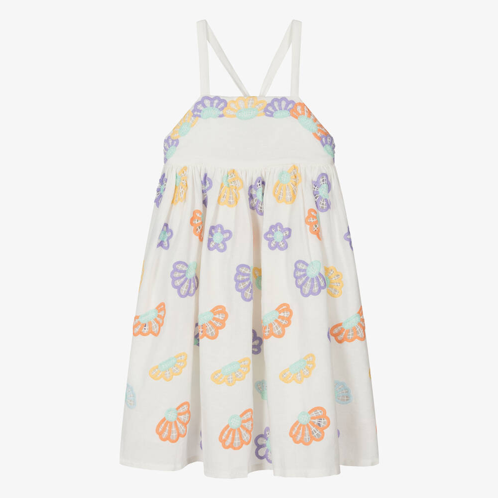Stella McCartney Kids-Teen Girls Ivory Floral Linen Dress | Childrensalon Outlet