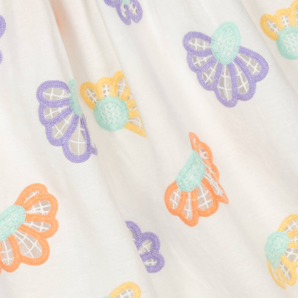 Stella McCartney Kids-فستان بطبعة ورود كتان لون عاجي | Childrensalon Outlet