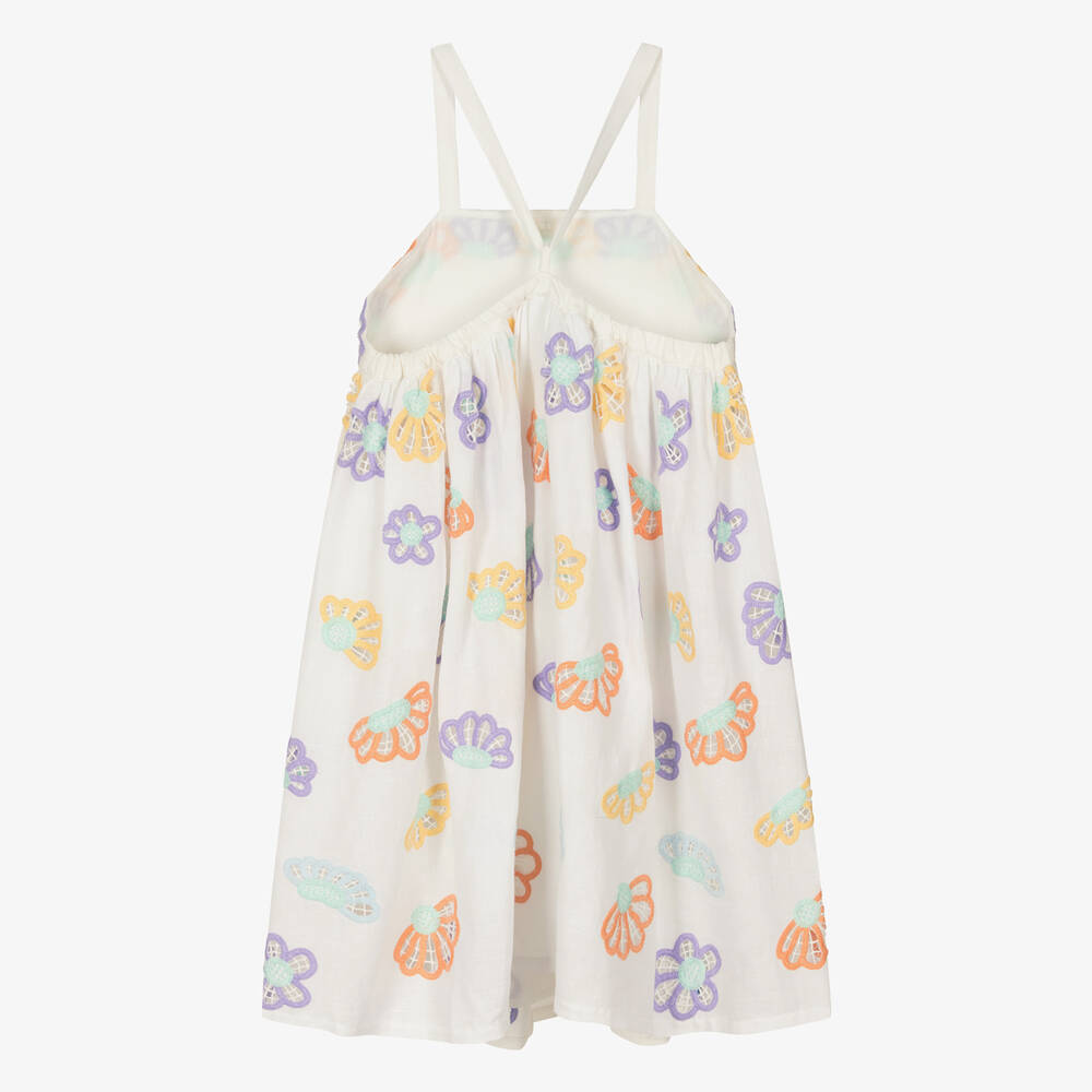 Stella McCartney Kids-فستان بطبعة ورود كتان لون عاجي | Childrensalon Outlet