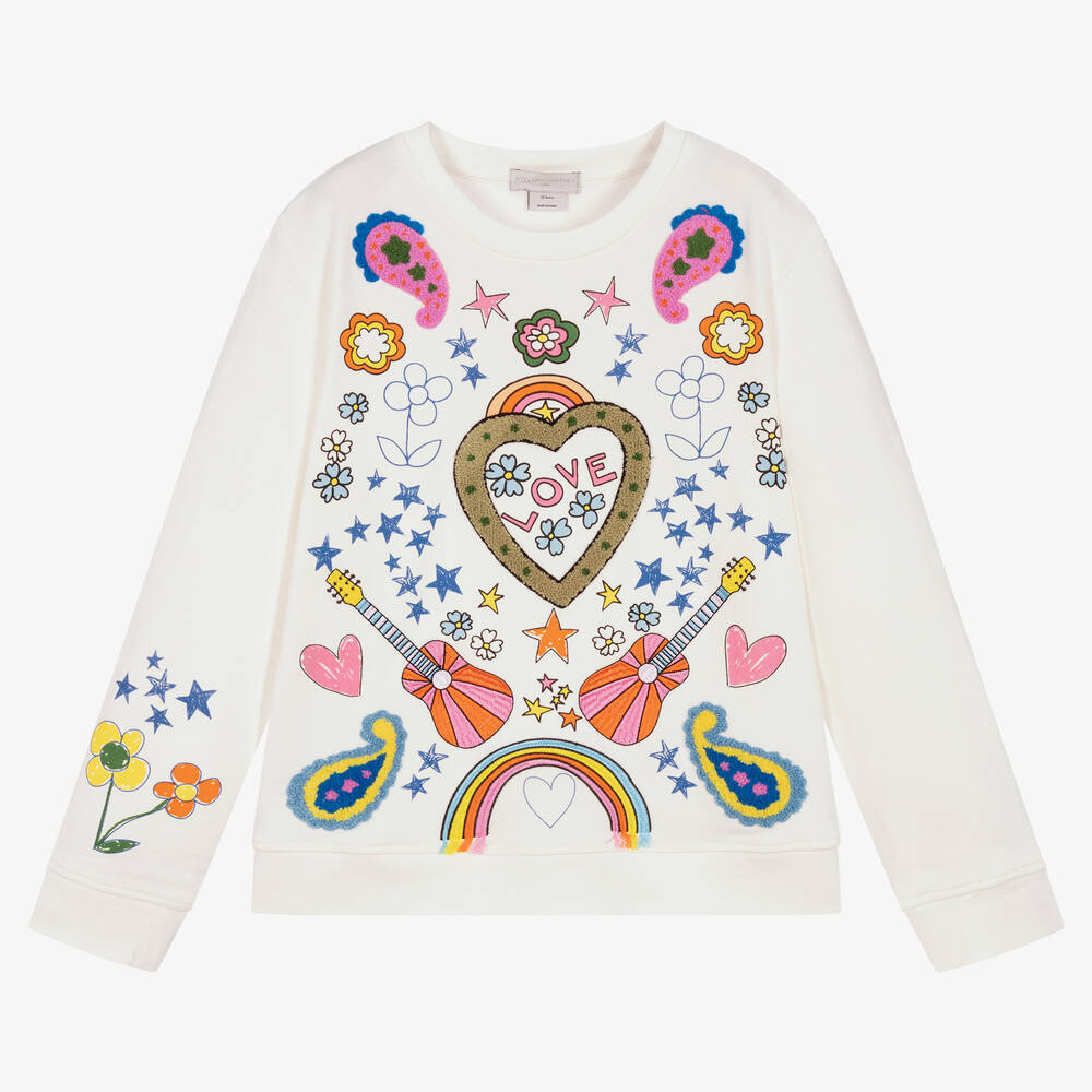 Stella McCartney Kids - سويتشيرت تينز بناتي قطن عضوي جيرسي لون عاجي | Childrensalon