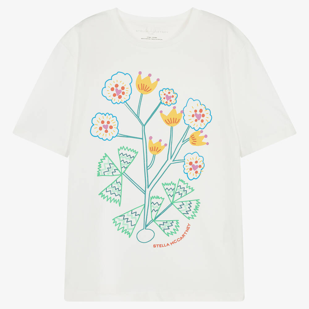 Stella McCartney Kids - Teen Girls Ivory Organic Cotton Flower T-Shirt | Childrensalon