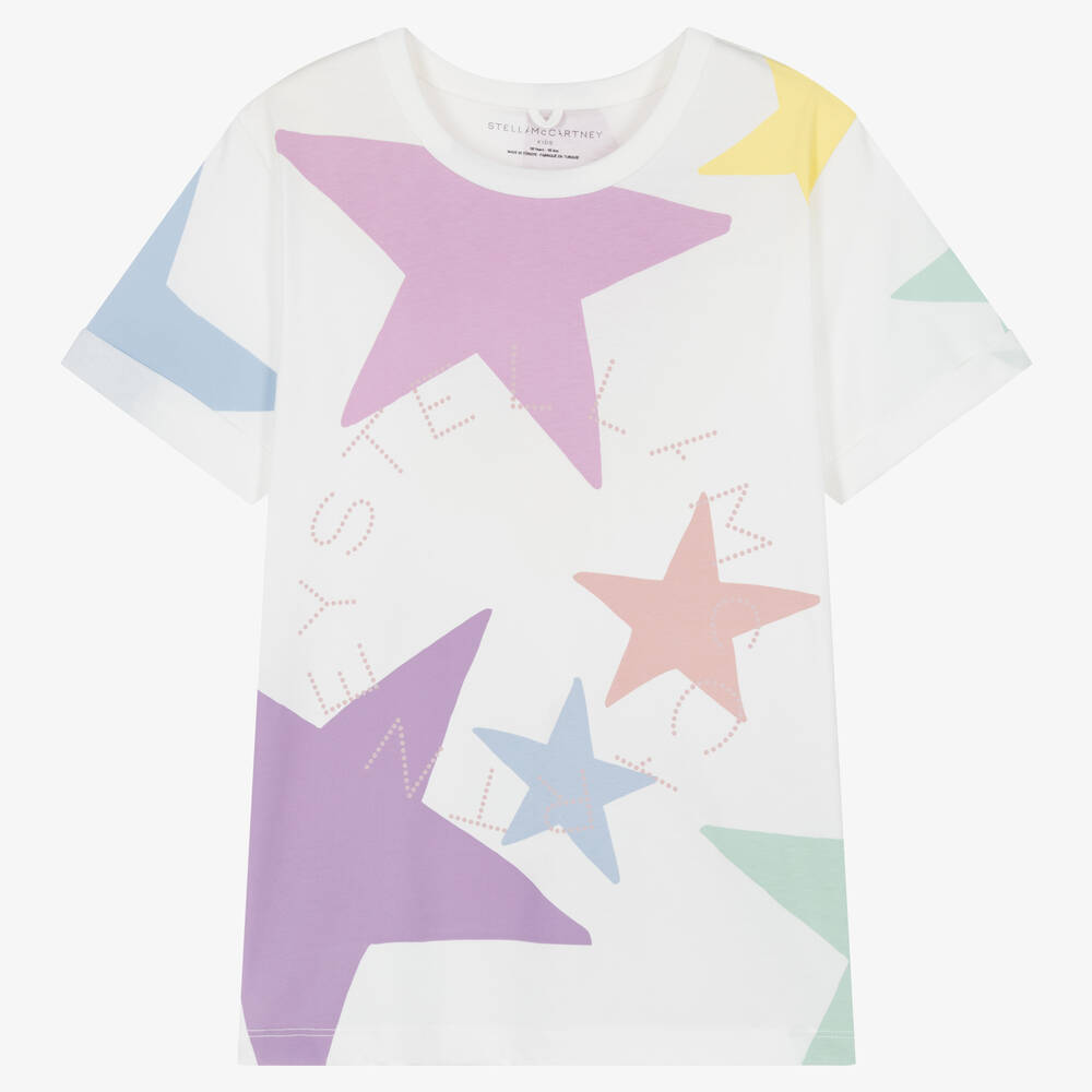 Stella McCartney Kids - Кремовая футболка из органического хлопка со звездами | Childrensalon