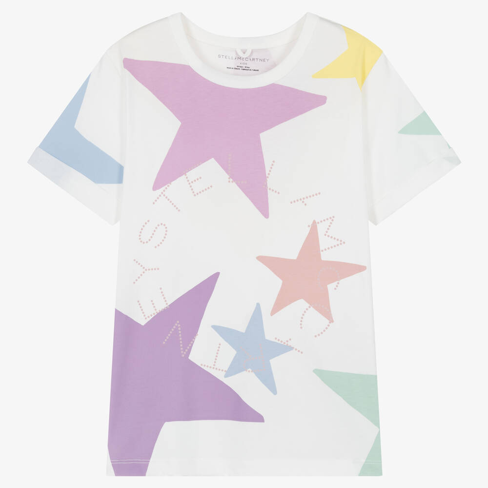 Stella McCartney Kids-Teen Girls Ivory Organic Cotton Stars T-Shirt | Childrensalon Outlet