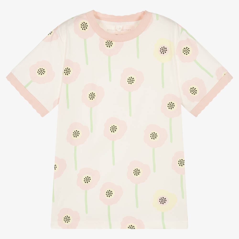 Stella McCartney Kids - Кремовая футболка с розовыми цветами | Childrensalon