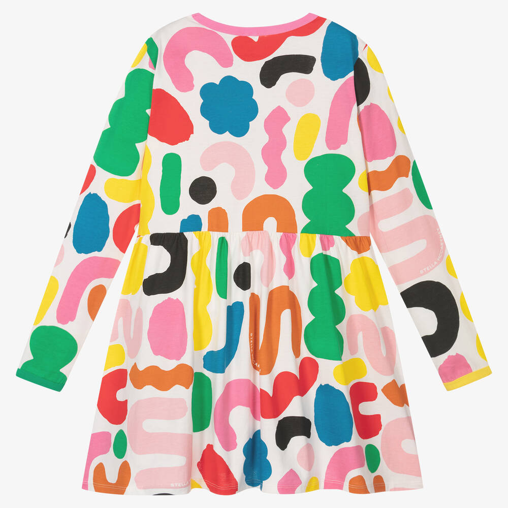 Stella McCartney Kids-فستان تينز بناتي قطن عضوي بطبعة ملونة | Childrensalon Outlet
