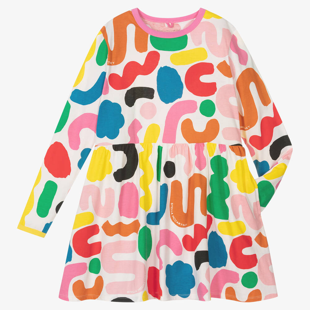 Stella McCartney Kids-فستان تينز بناتي قطن عضوي بطبعة ملونة | Childrensalon Outlet