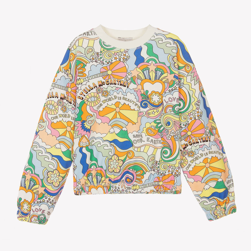 Stella McCartney Kids - سويتشيرت تينز بناتي قطن عضوي لون عاجي | Childrensalon