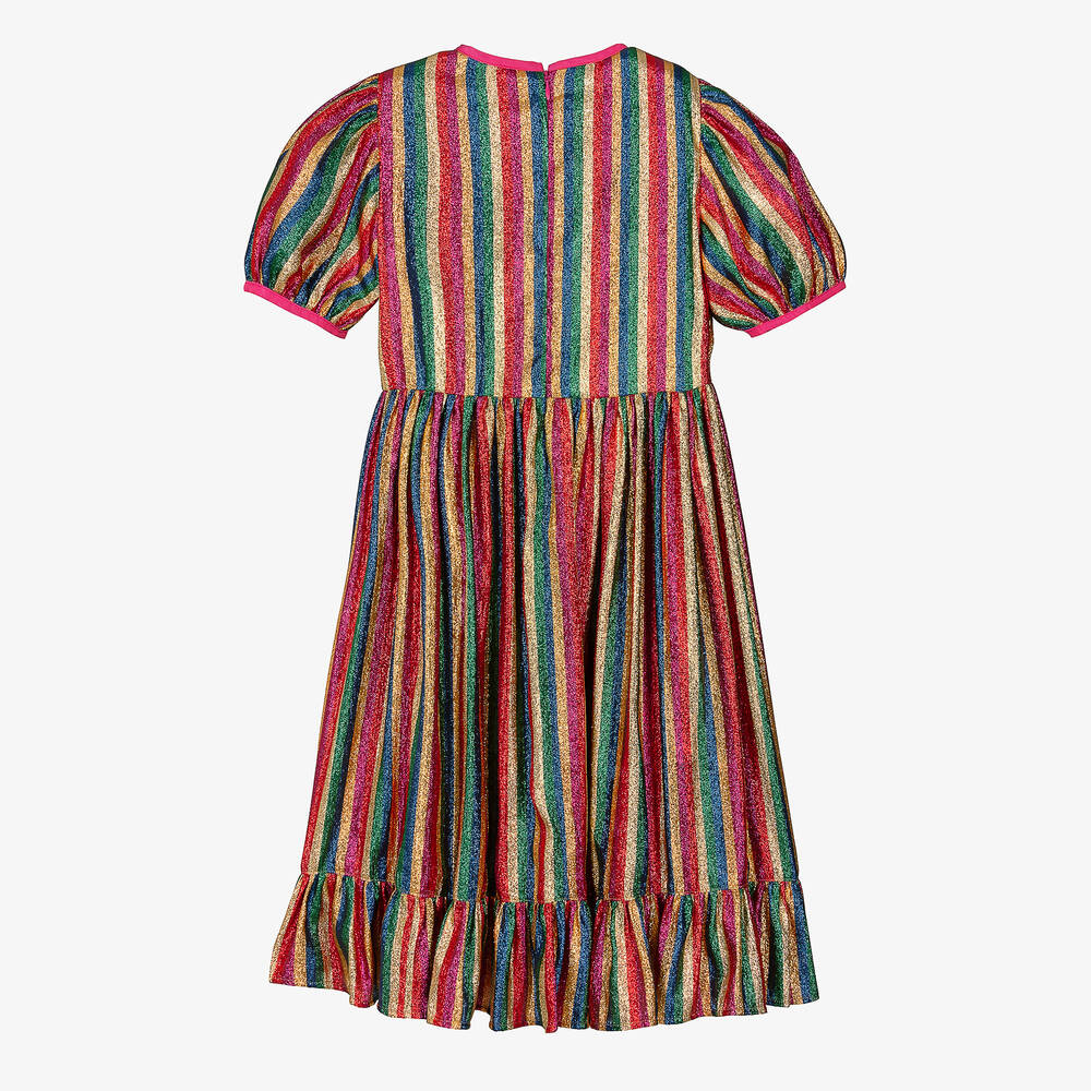 Stella McCartney Kids-فستان فيسكوز وحرير مقلم بألوان قوس قزح متاليك | Childrensalon Outlet