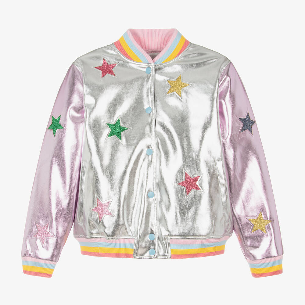 Girls silver bomber jacket top