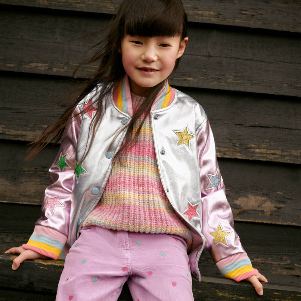 Stella McCartney Kids Teen Girls Metallic Silver Bomber Jacket