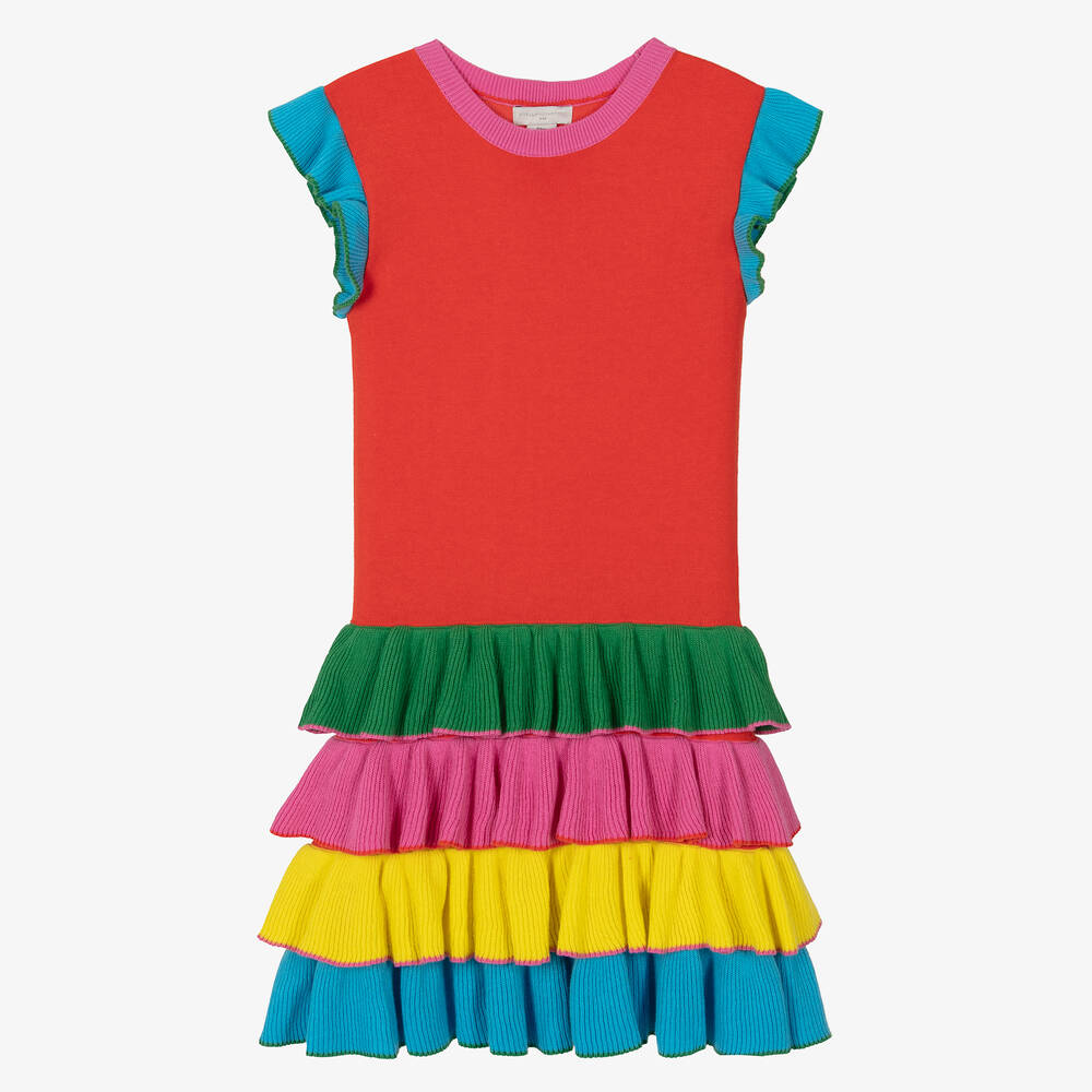 Stella McCartney Kids - فستان تينز بناتي قطن عضوي بطبقات بألوان بلوك | Childrensalon