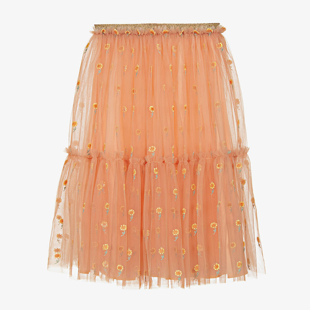 Stella McCartney Kids-Teen Girls Orange Embroidered Tulle Skirt | Childrensalon Outlet