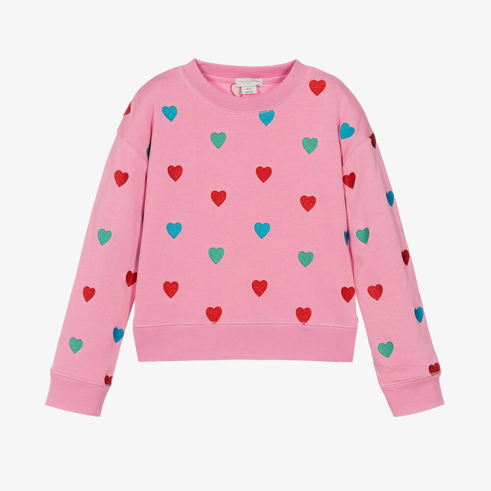 Stella McCartney Kids-سويتشيرت بطبعة قلوب قطن لون زهري تينز بناتي | Childrensalon Outlet