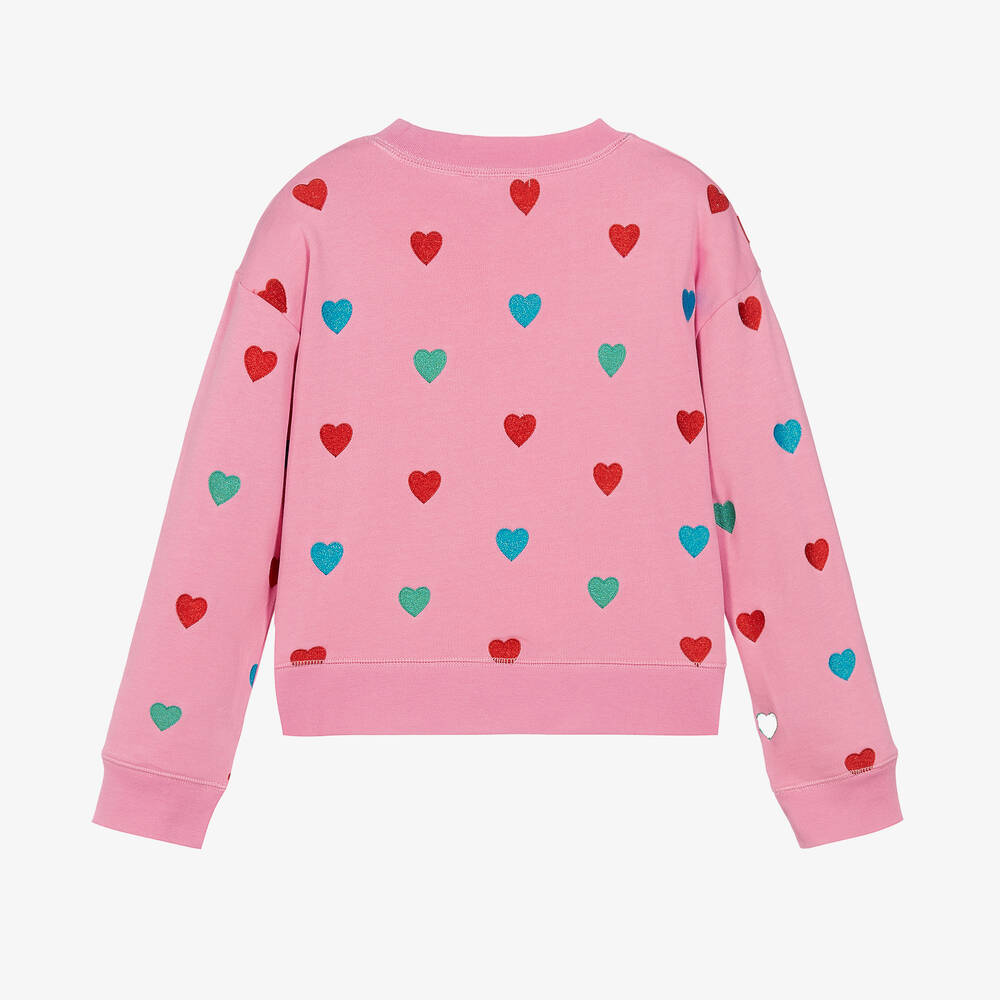 Stella McCartney Kids-Teen Girls Pink Cotton Hearts Sweatshirt | Childrensalon Outlet