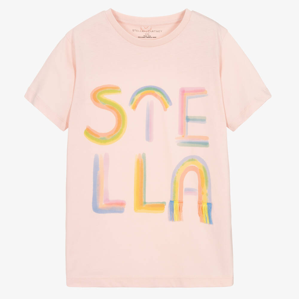 Stella McCartney Kids - Розовая хлопковая футболка для девочек-подростков | Childrensalon