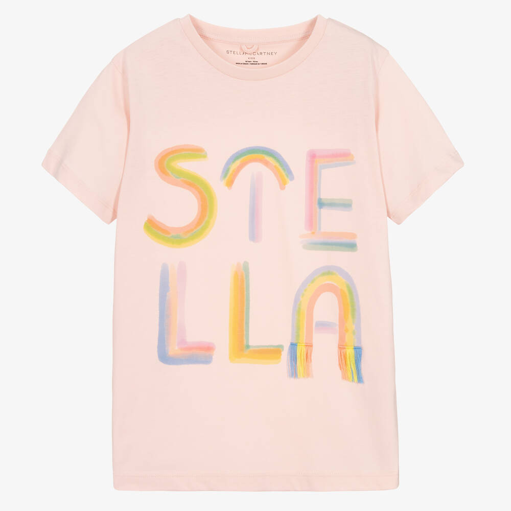 Stella McCartney Kids-Розовая хлопковая футболка для девочек-подростков | Childrensalon Outlet