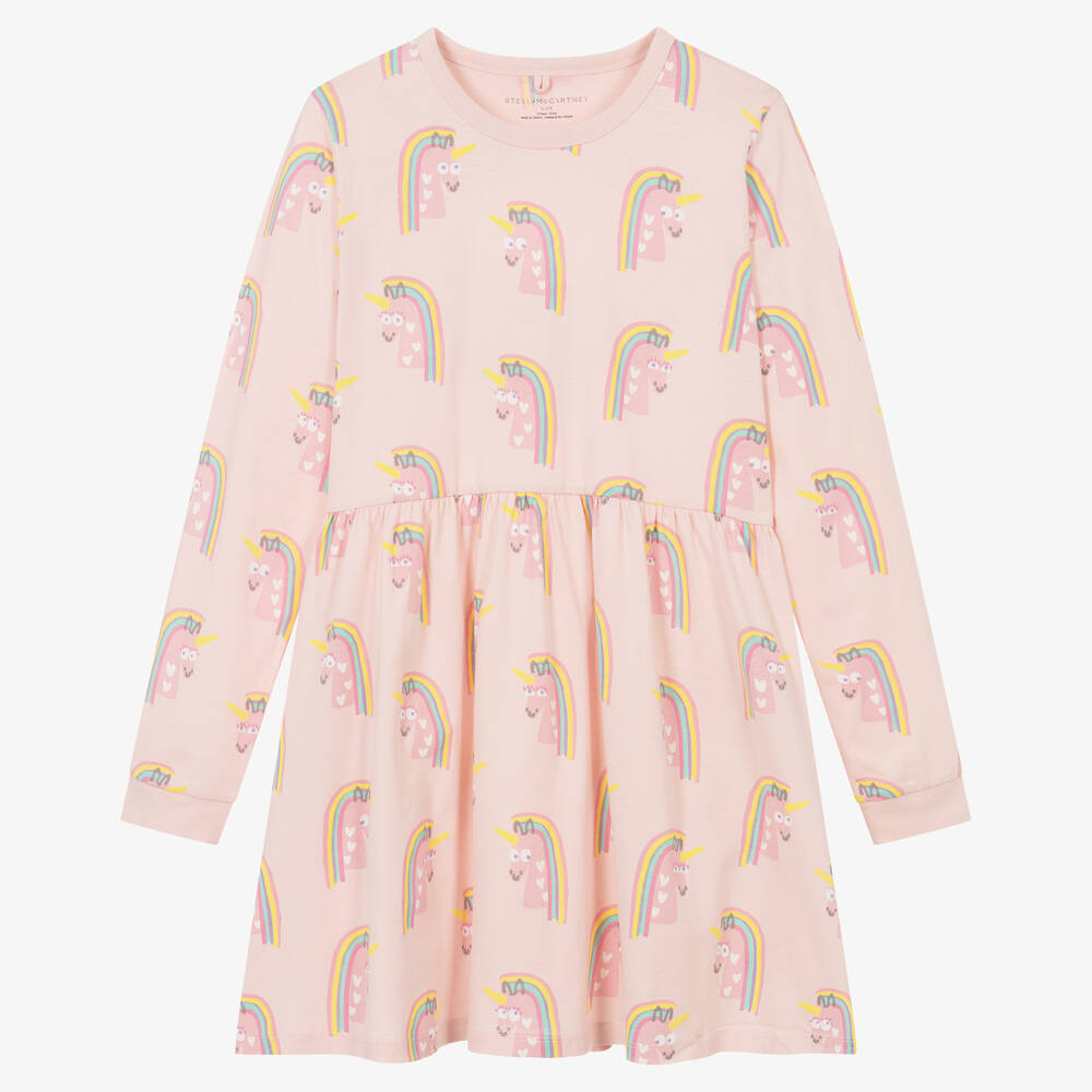 Stella McCartney Kids - Розовое хлопковое платье с единорогами | Childrensalon