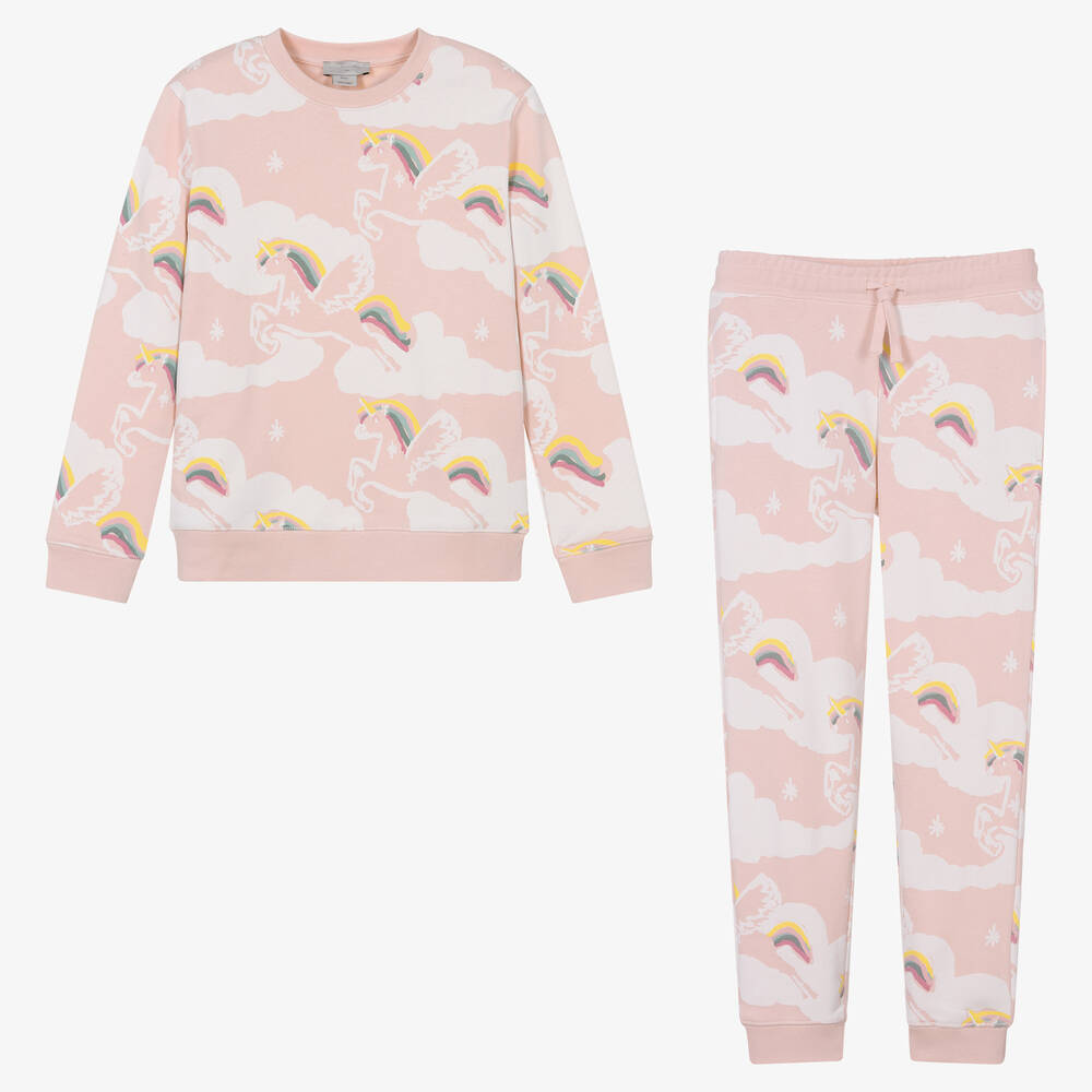 Stella McCartney Kids - Teen Girls Pink Cotton Unicorn Tracksuit | Childrensalon