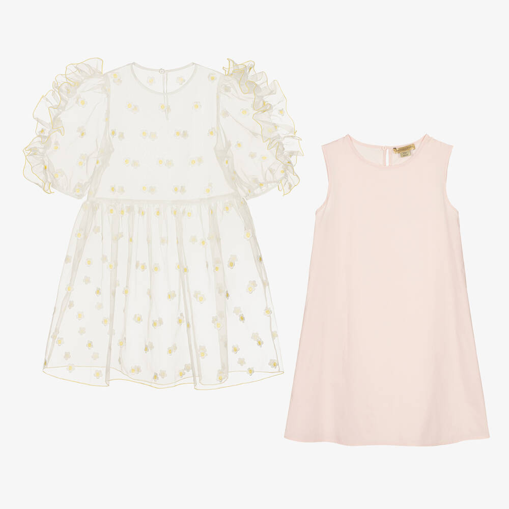Stella McCartney Kids-Розовое платье из органзы с ромашками | Childrensalon Outlet