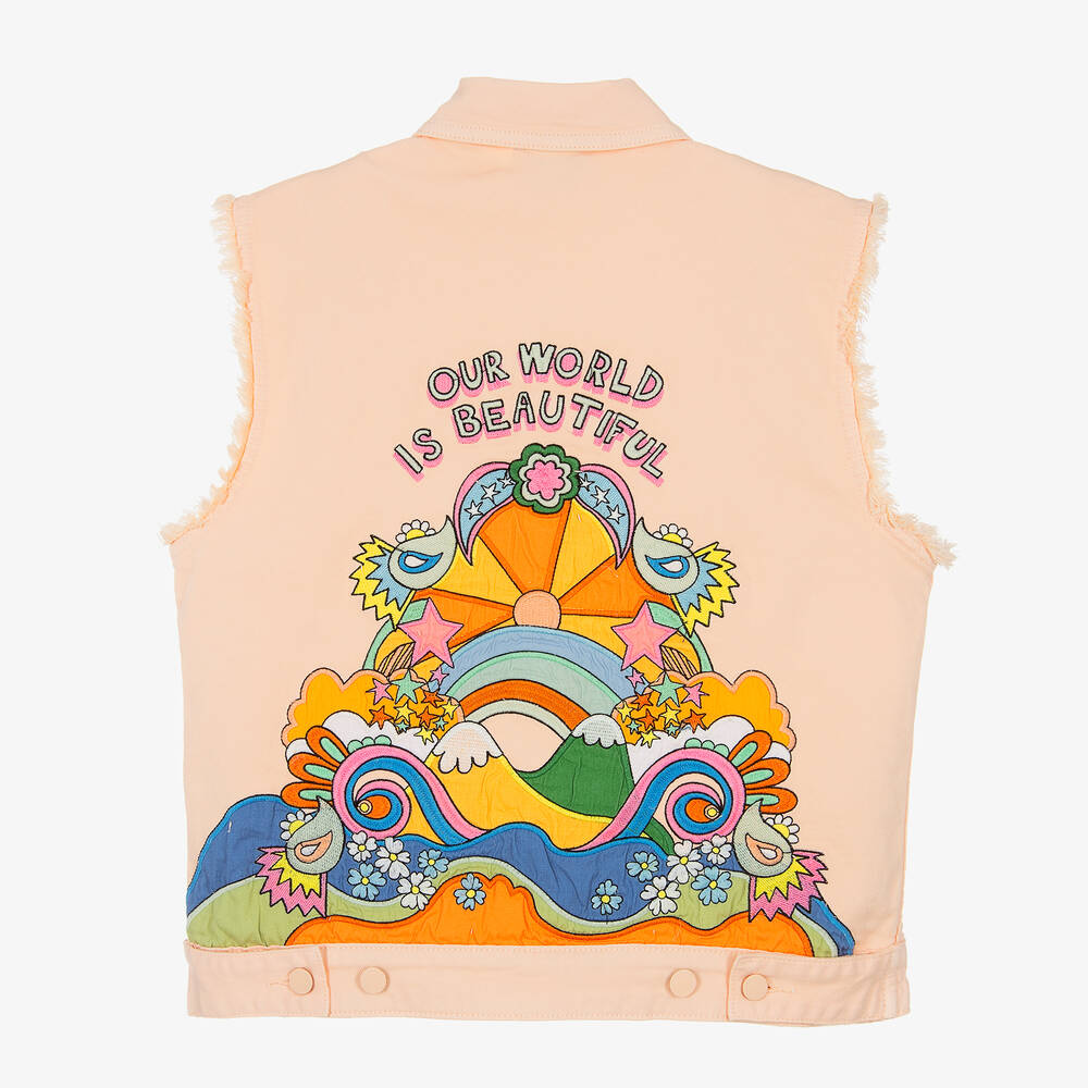 Stella McCartney Kids-Teen Girls Pink Denim Embroidered Gilet  | Childrensalon Outlet