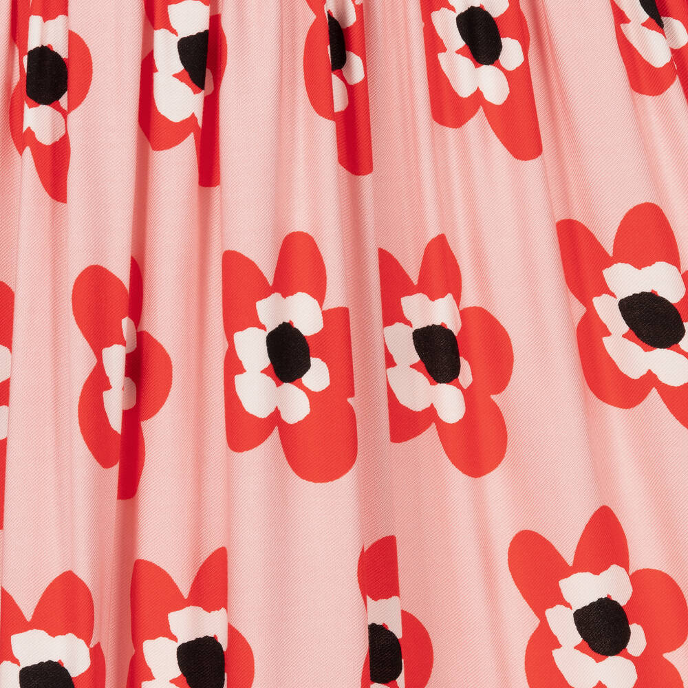 Stella McCartney Kids-فستان تينز بناتي فيسكوز لون زهري فاقع بطبعة ورود | Childrensalon Outlet