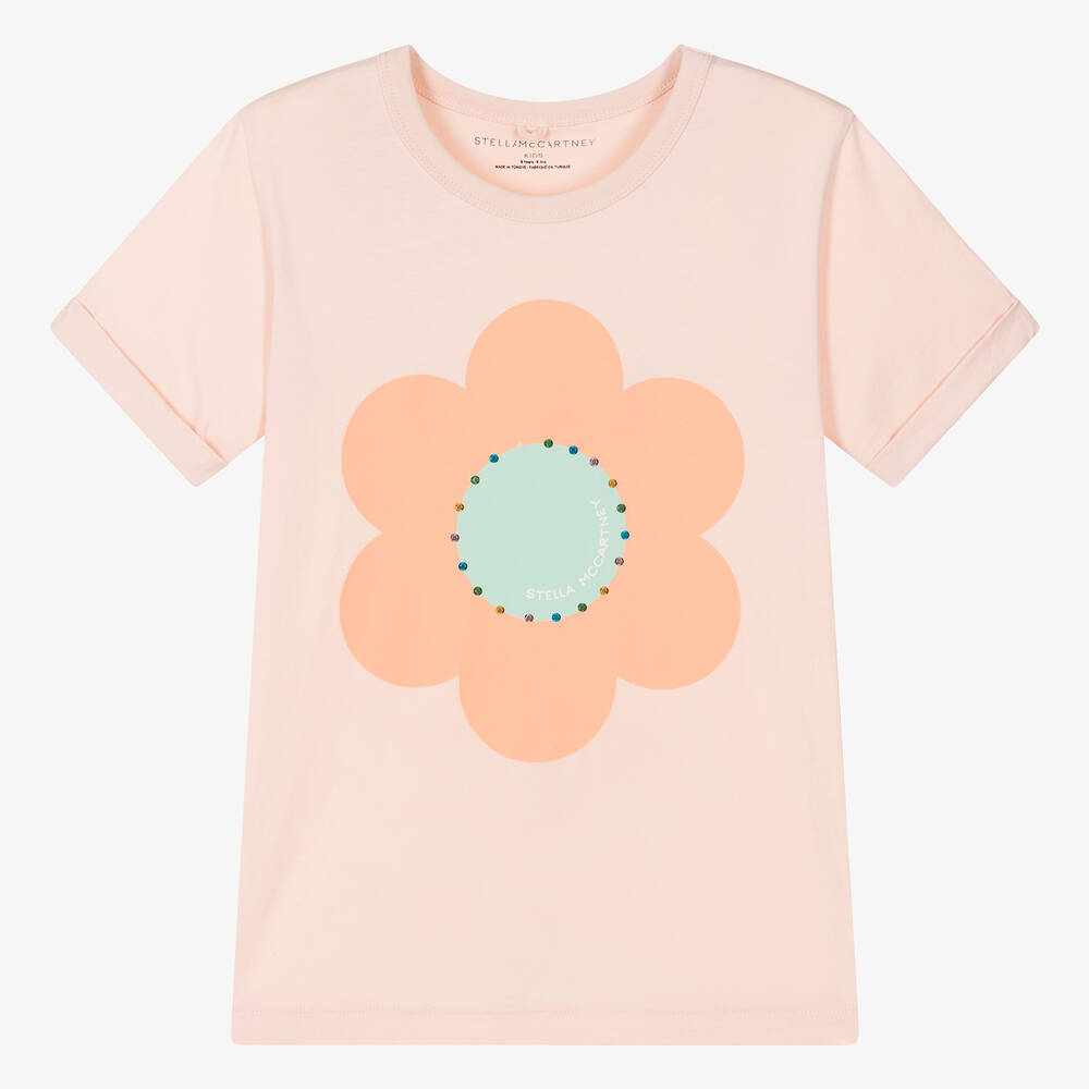 Stella McCartney Kids-Teen Girls Pink Flower Cotton T-Shirt | Childrensalon Outlet