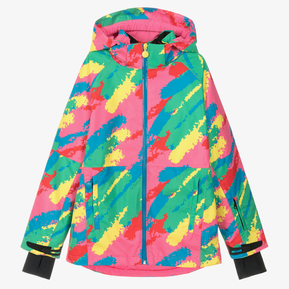 Stella McCartney Kids - Розово-зеленая лыжная куртка с капюшоном | Childrensalon