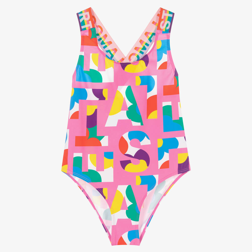 Stella McCartney Kids - Teen Girls Pink Logo Letters Swimsuit | Childrensalon